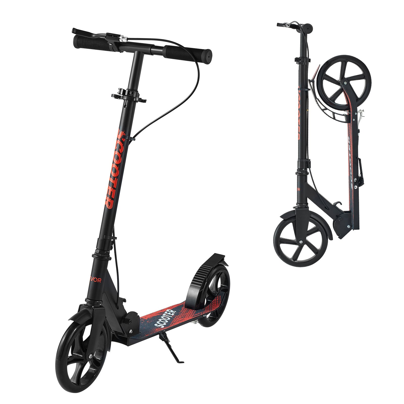 VEVOR Monopattino con 2 Ruote per Bambini da 8 Anni, Monopattino Pieghevole per Movimento della Città Carico max. 100kg 3 Altezze 860/930/1000 mm, Pedana Antiscivolo e Freno a Leva, Nero