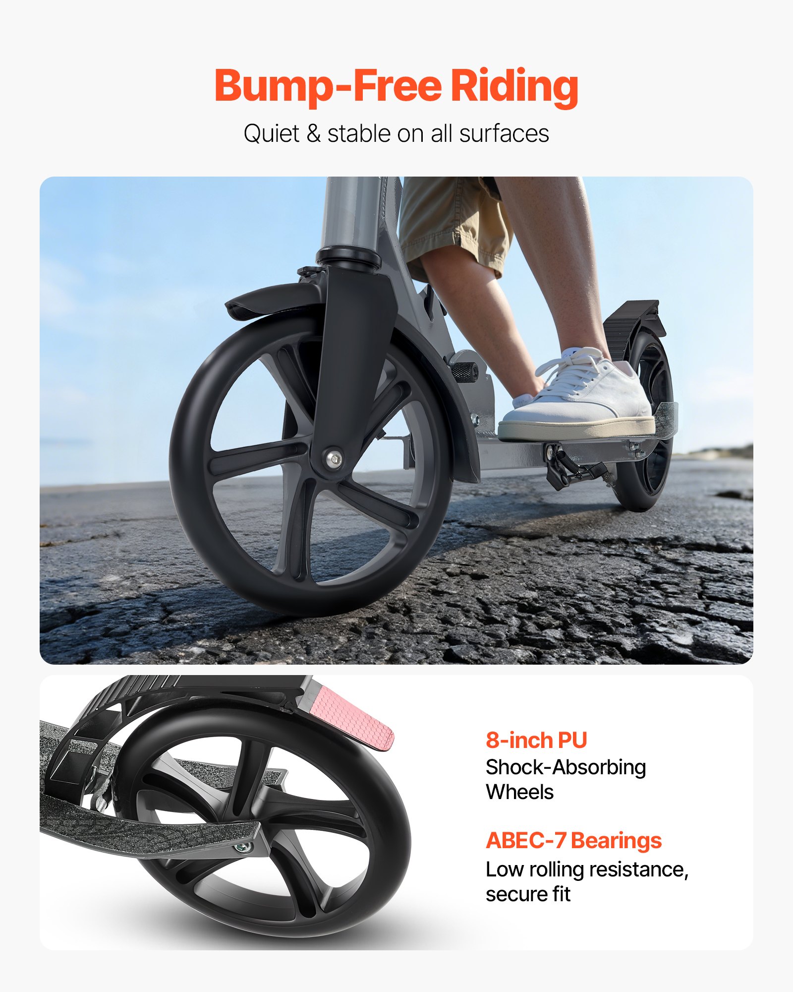 VEVOR Monopattino con 2 Ruote per Bambini da 8 Anni, Monopattino Pieghevole per Mobilità Urbana per Bambini Carico max. 100kg con Manubrio Regolabile in Altezza, Pedana Antiscivolo e Freno a Mano