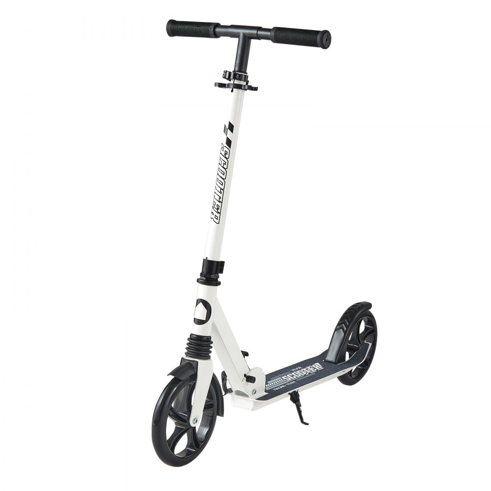 VEVOR Monopattino con 2 Ruote per Bambini da 8 Anni, Monopattino Pieghevole per Movimento della Città Carico max. 100kg 3 Altezze 860/930/1000 mm, Pedana Antiscivolo e Freno a Pedale, Nero Bianco