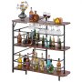 VEVOR Home Bar Unit, L-Shaped Wine Bar Cabinet Table 3-Tier with Storage Shelves, Adjustable Foot Pads, LED Light, Walnut Finish & Metal Frame Liquor Cabinet for Home, Kitchen,Living Room,Pub,Basement