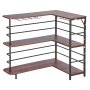 VEVOR Home Bar Unit, L-Shaped Wine Bar Cabinet Table 3-Tier with Storage Shelves, Adjustable Foot Pads, LED Light, Walnut Finish & Metal Frame Liquor Cabinet for Home, Kitchen,Living Room,Pub,Basement