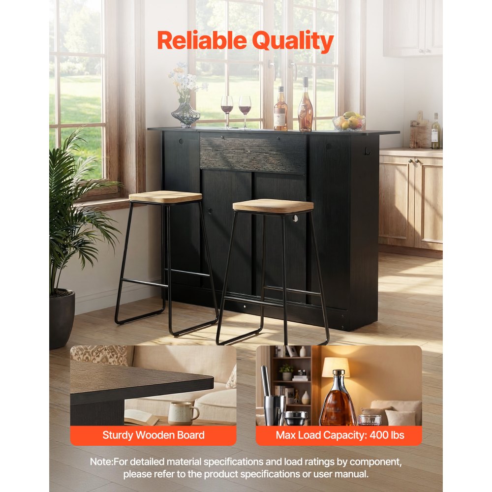 VEVOR Bancone da Bar per Casa, Mobile Tavolo da Salotto con 4 Ripiani Portabicchieri Portabottiglie, Bancone da Bar Luce LED in Legno 1500 x 460 x 1100 mm, Cucina Soggiorno Salotto Cantina, Nero