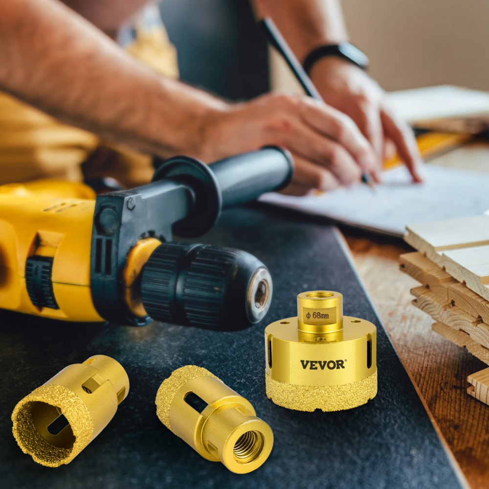 VEVOR Punta Diamantata, 5 Pezzi Peso 1,4 kg Diametro 20/35/40/50/68 mm QHKZ5PCS Frese a Tazza Diamantate per Smerigliatrice Angolare per Forare Materiali Duri Come Ceramica, Marmo, Muratura, Granito