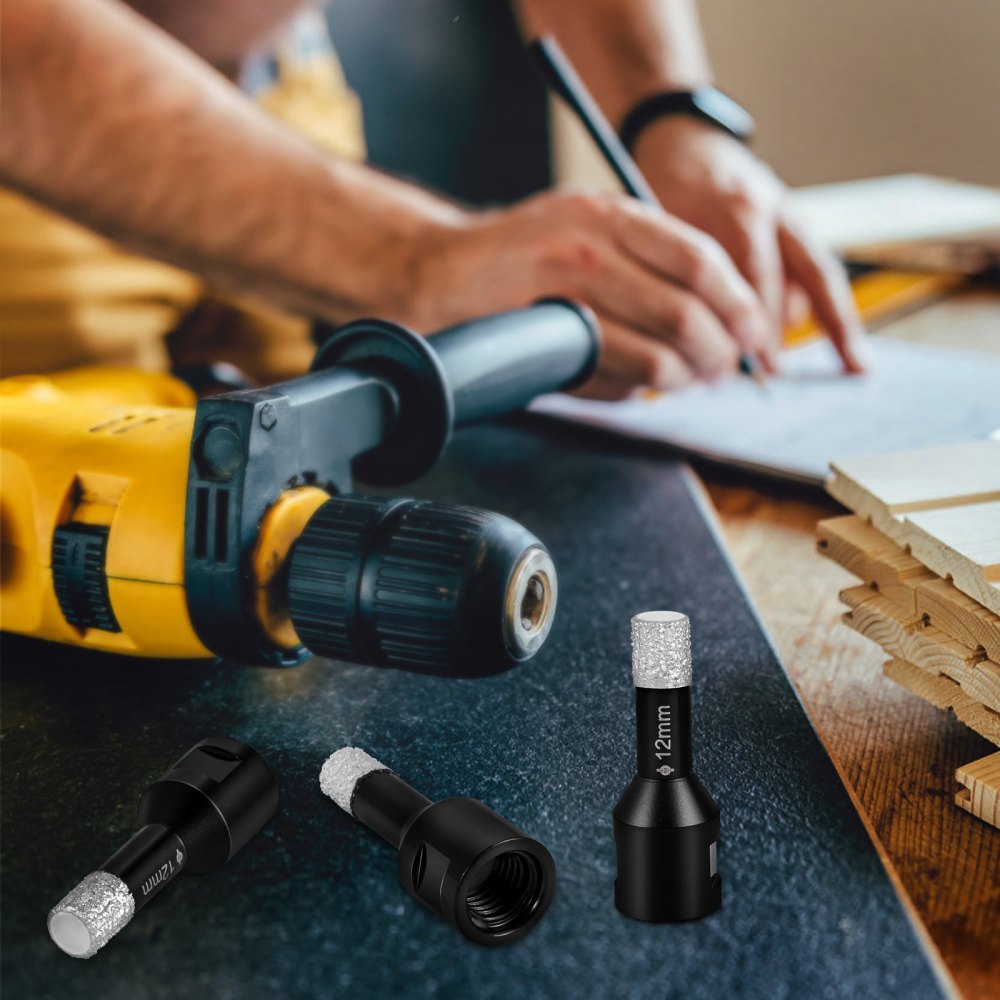 VEVOR Punta Diamantata, 7 Pz Altezza Segmento 15 mm Diametro 6/6/8/8/10/12/14 mm Frese a Tazza Diamantate per Smerigliatrice Angolare per Forare Materiali Duri Come Ceramica, Marmo, Muratura, Granito