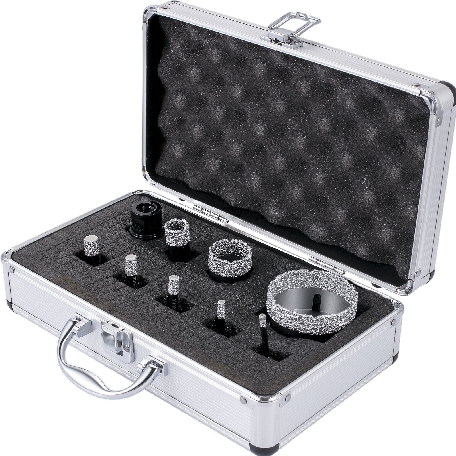 VEVOR Punta Diamantata, 9 Pezzi Diametro 5/6/8/10/12/20/32/35/68 mm QHKZ6PCS Frese a Tazza Diamantate per Smerigliatrice Angolare per Forare Materiali Duri Come Ceramica, Marmo, Muratura, Granito