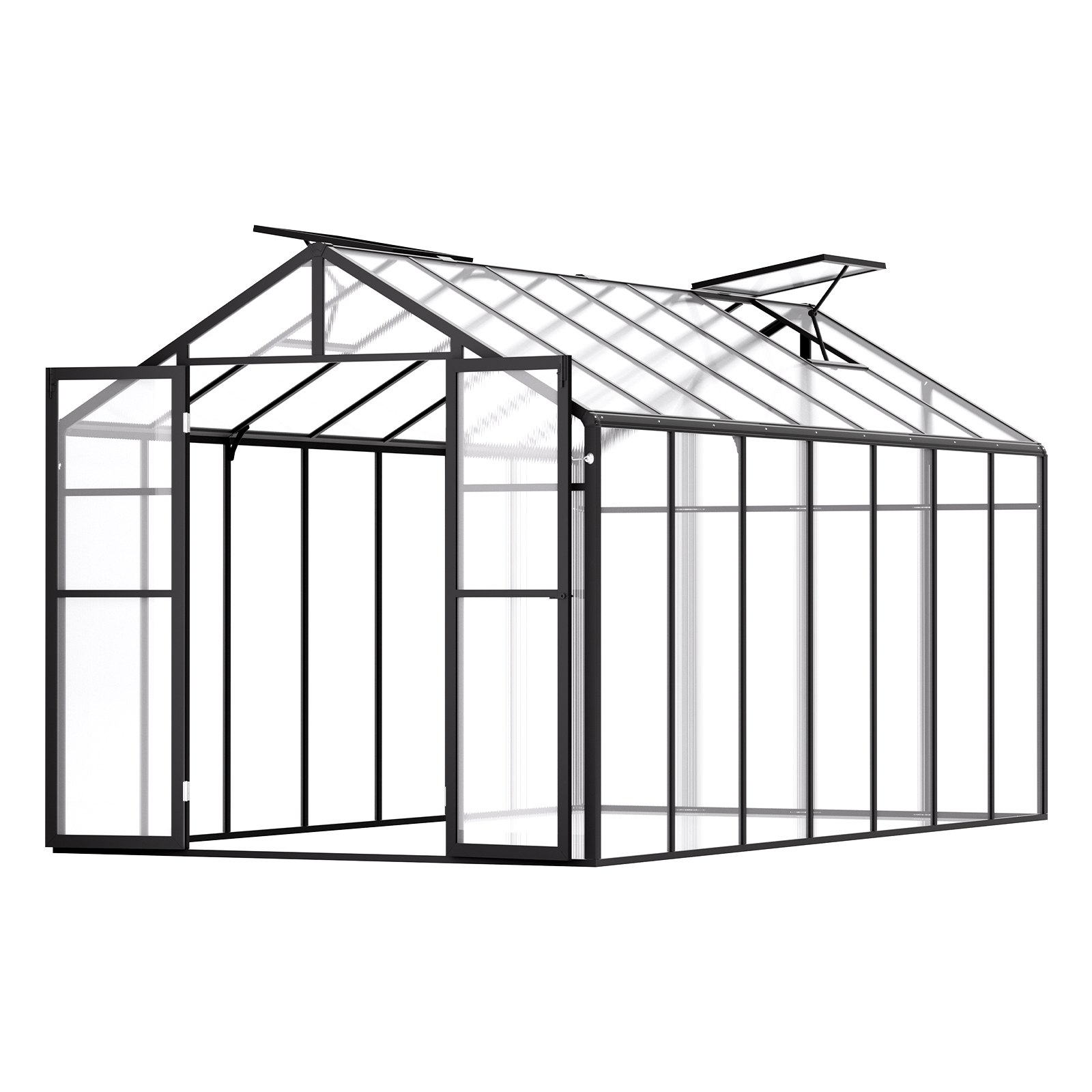 VEVOR Polycarbonate Greenhouse, 236x402.5x207cm, Outdoor Greenhouse with 2 Ventilation Windows, Pavilion-Style Plant House with Hinged Door, Walk-in Aluminum Greenhouse Set for Outdoor Gardens