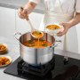VEVOR Pentola in Acciaio Inox da 7,6 Litri, Casseruola in Acciaio Inox Ø 240x140 mm con Coperchio in Vetro per Cottura da Cucina, Pentola di Brodo, Pasta, Zuppa, Catering Ristorante, Senza PFOA PFAS
