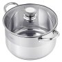 VEVOR Pentola in Acciaio Inox da 7,6 Litri, Casseruola in Acciaio Inox Ø 240x140 mm con Coperchio in Vetro per Cottura da Cucina, Pentola di Brodo, Pasta, Zuppa, Catering Ristorante, Senza PFOA PFAS