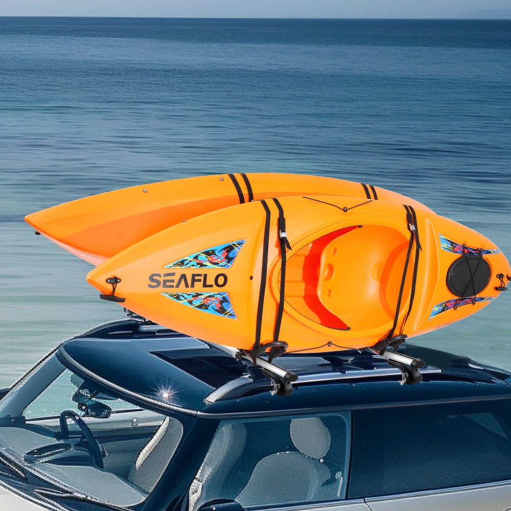 VEVOR Portapacchi per Kayak 2 Paia, Portapacchi in Acciaio Legato, Barre da Tetto a J Morbide, per Tavola da Surf, Canoa, SUP, Tavola da Sci, Montaggio su Auto, SUV, Camion, 2 Kayak, Viaggio