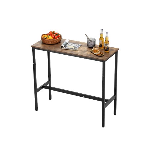 VEVOR Tavolo da Bar, Tavola da bistro, con Struttura in Metallo, Tavolo da Cucina Stretto e Lungo, Tavolo da pranzo, 991 x 406 x 902 mm, per Feste in Soggiorno Pranzo Caffè, Marrone e Nero