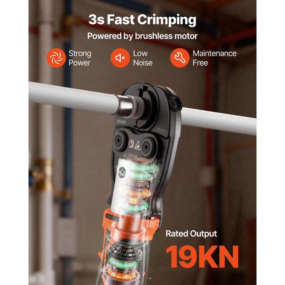 VEVOR Pinza Crimpatrice con Capricorda, Pinza Crimpatrice Elettrica da 18 V per Tubi in PEX e Alluminio-Plastica, con Ganasce TH16 TH20 TH26 TH32, 2 Batterie da 2 AH, Caricabatterie Rapido