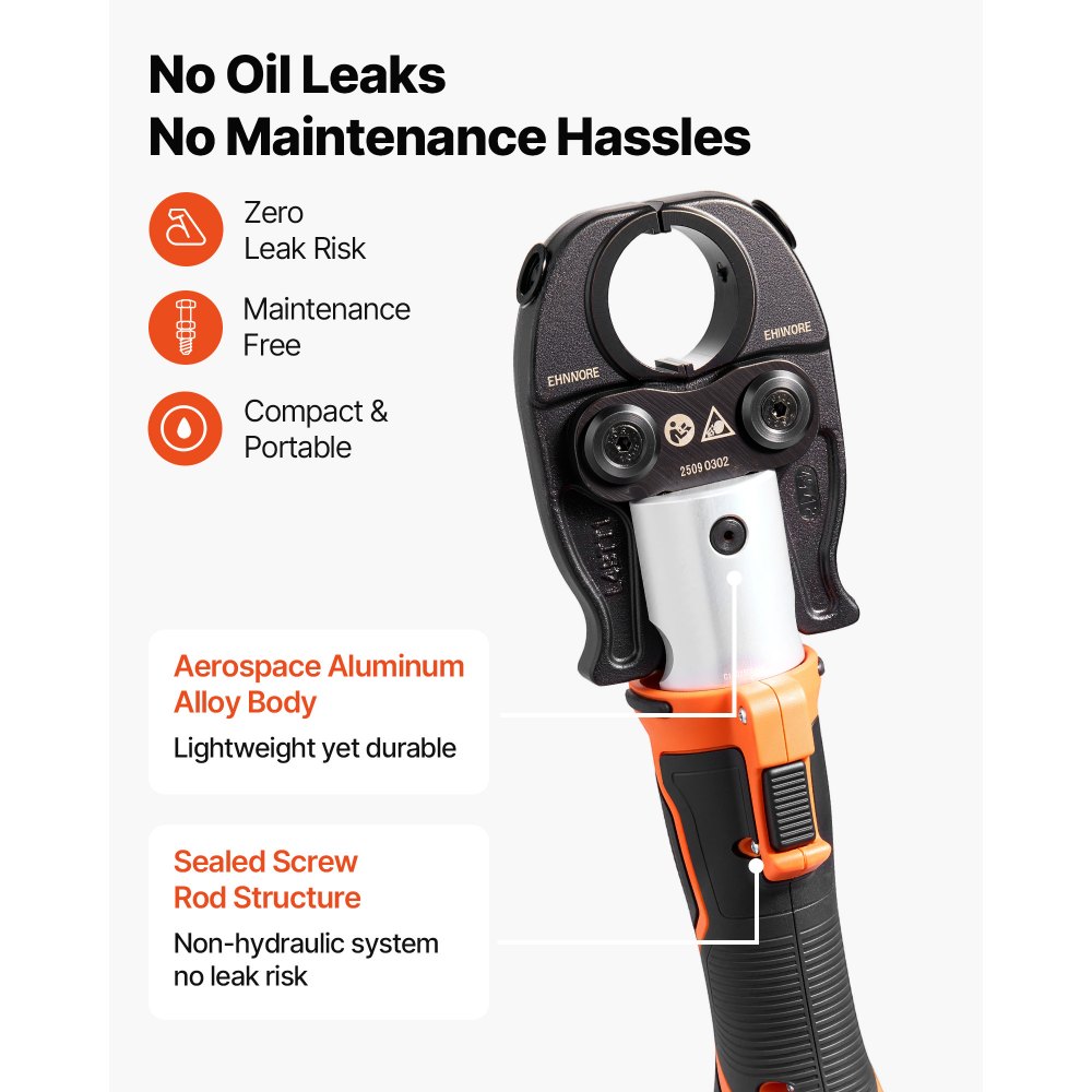 VEVOR Pinza Crimpatrice con Capricorda, Pinza Crimpatrice Elettrica da 18 V per Tubi in PEX e Alluminio-Plastica, con Ganasce TH16 TH20 TH26 TH32, 2 Batterie da 2 AH, Caricabatterie Rapido