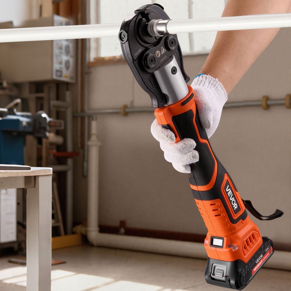 VEVOR Pinza Crimpatrice con Capricorda, Pinza Crimpatrice Elettrica da 18 V per Tubi in PEX e Alluminio-Plastica, con Ganasce TH16 TH20 TH26 TH32, 2 Batterie da 2 AH, Caricabatterie Rapido