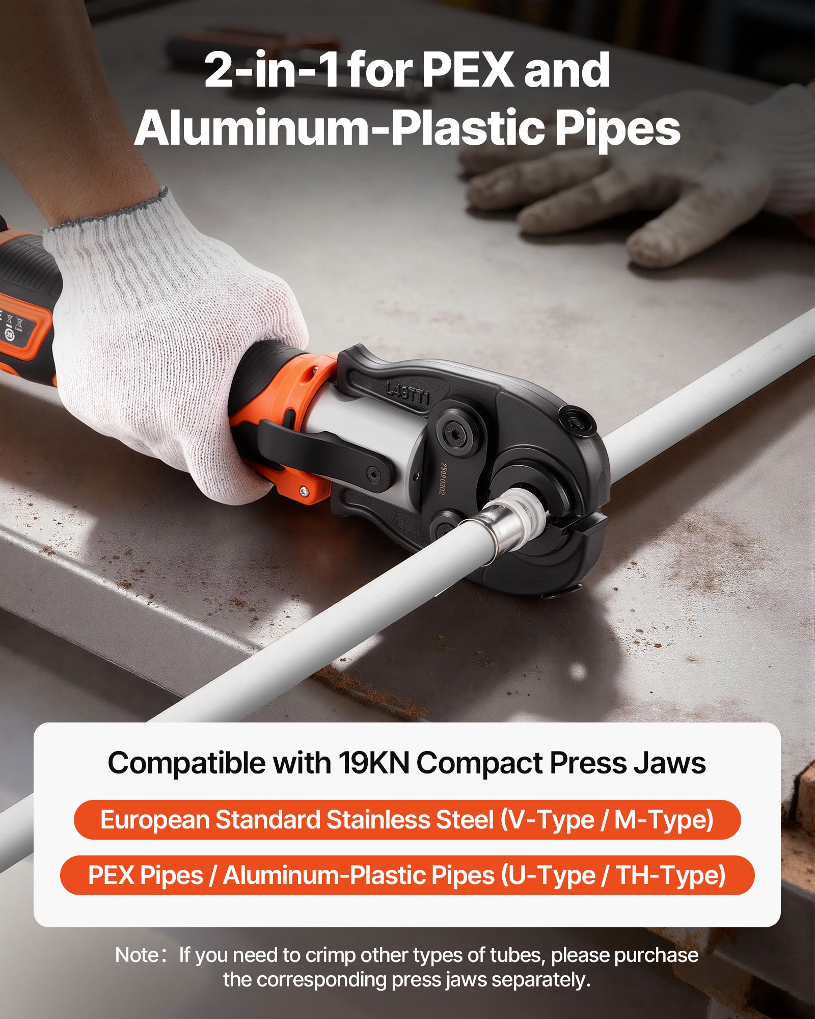 VEVOR Pinza Crimpatrice con Capricorda, Pinza Crimpatrice Elettrica da 18 V per Tubi in PEX e Alluminio-Plastica, con Ganasce TH16 TH20 TH26 TH32, 2 Batterie da 2 AH, Caricabatterie Rapido