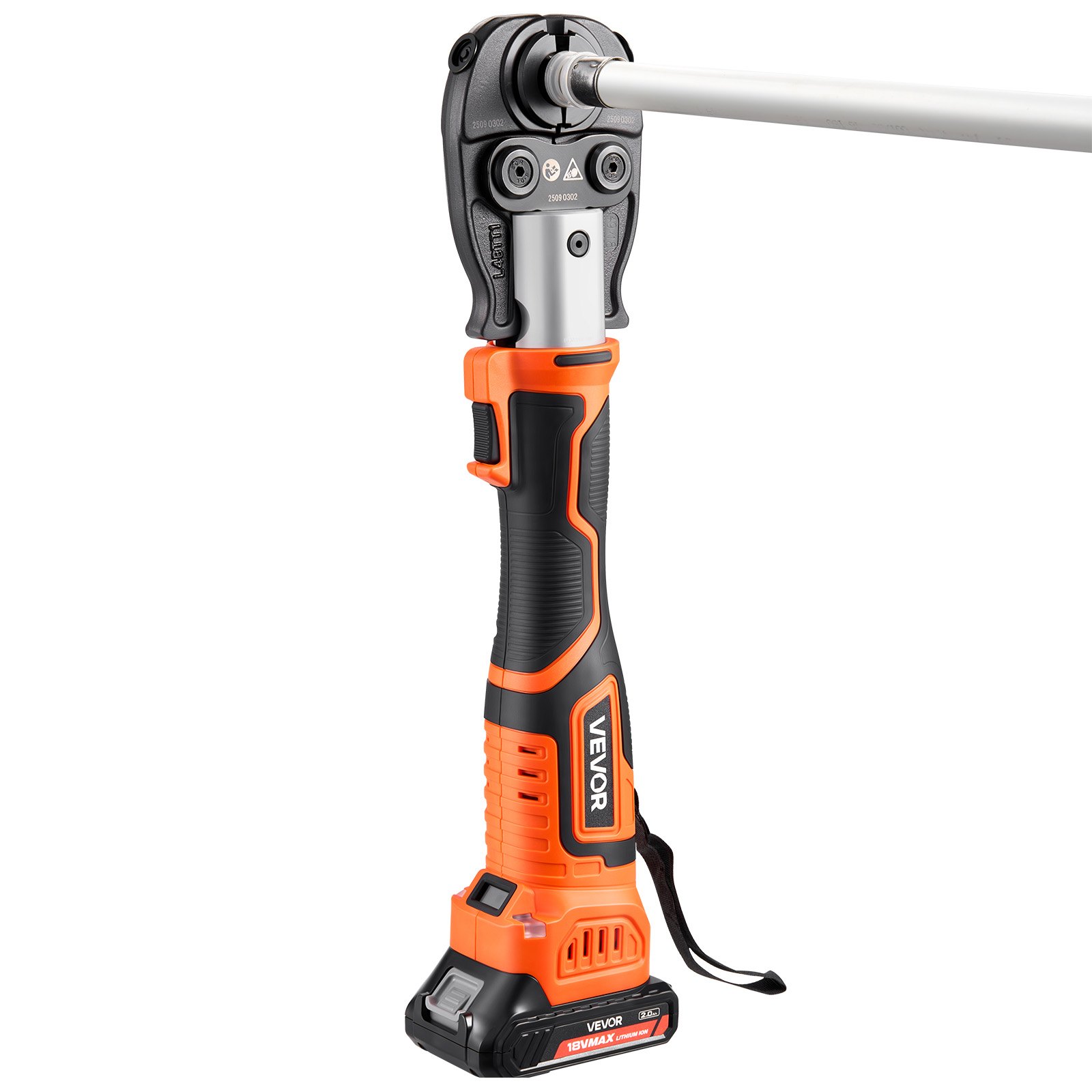 VEVOR Pinza Crimpatrice con Capricorda, Pinza Crimpatrice Elettrica da 18 V per Tubi in PEX e Alluminio-Plastica, con Ganasce TH16 TH20 TH26 TH32, 2 Batterie da 2 AH, Caricabatterie Rapido