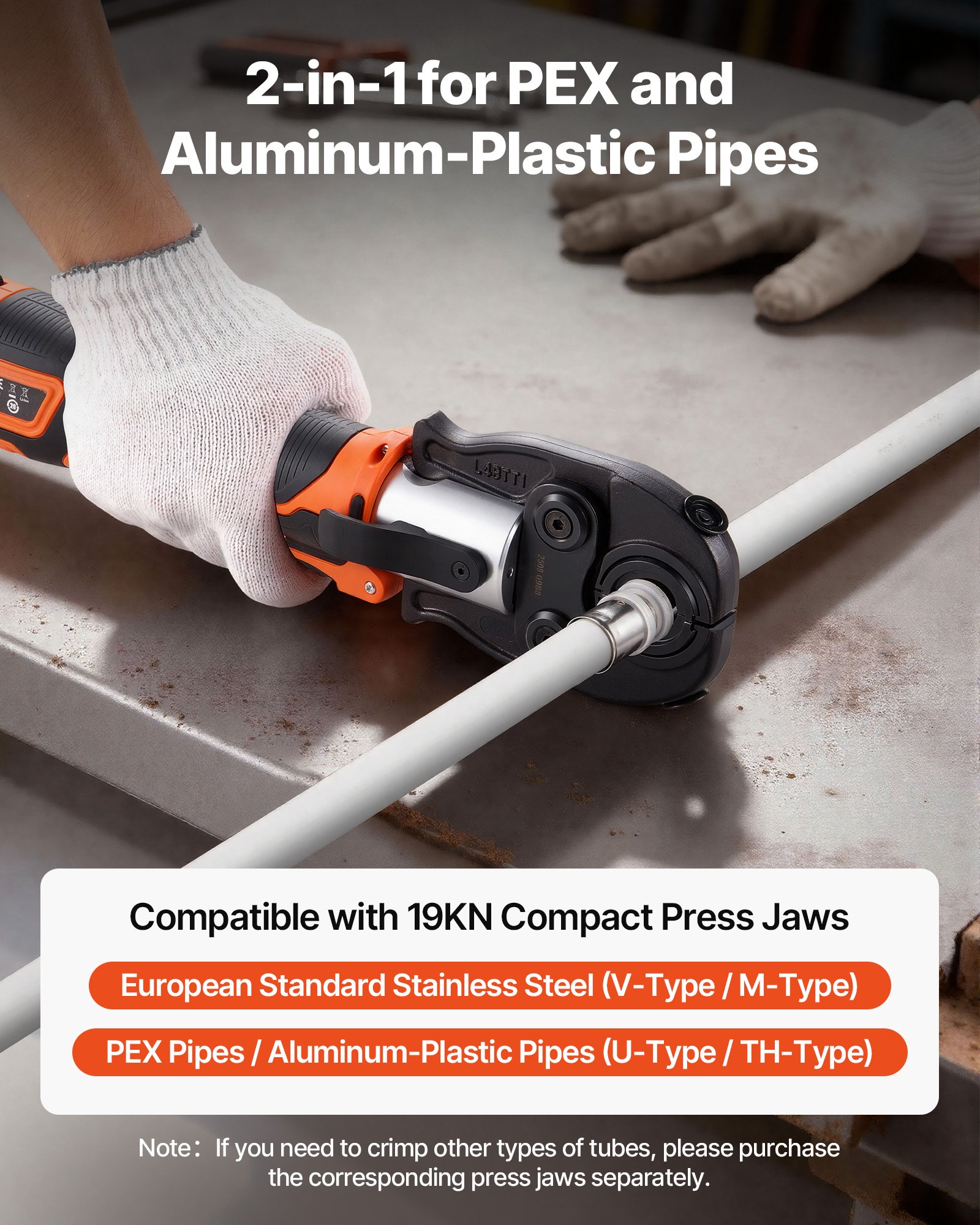 VEVOR Pinza Crimpatrice con Capricorda, Utensile Elettrico per Crimpatura di Tubi da 18 V per Tubi PEX e Alluminio-Plastica, 2 Batterie da 2 AH, Caricabatterie Rapido e Custodia per il Trasporto