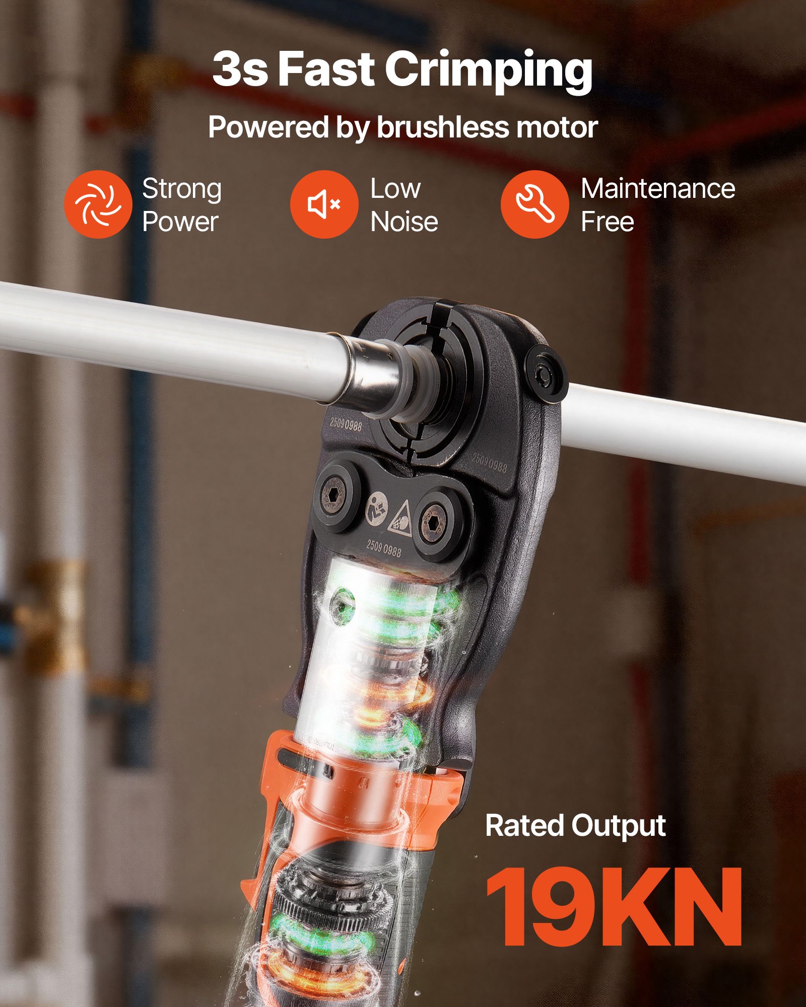 VEVOR Pinza Crimpatrice con Capricorda, Utensile Elettrico per Crimpatura di Tubi da 18 V per Tubi PEX e Alluminio-Plastica, 2 Batterie da 2 AH, Caricabatterie Rapido e Custodia per il Trasporto