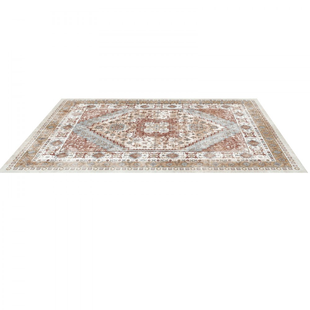 VEVOR Area Rug, 2439 x 3048 mm, Short Pile, Washable Rug, Non-Slip Living Room Rug, Vintage Style, Indoor Mat for Bedroom, Living Room, Children's Room, Office, Brown-Red