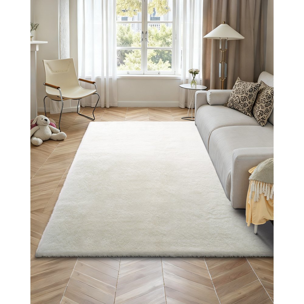 VEVOR Tappeto Morbido per Interni in Peluche, Tappeto Morbido 2,44 x 3,05 m Tappetino Peloso per Soggiorno, Camera da Letto, Salotto, Arredamento Moderno non Tessuti, Antiscivolo, Bianco Avorio