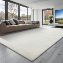 VEVOR Tappeto Morbido per Interni in Peluche, Tappeto Morbido 2,44 x 3,05 m Tappetino Peloso per Soggiorno, Camera da Letto, Salotto, Arredamento Moderno non Tessuti, Antiscivolo, Bianco Avorio