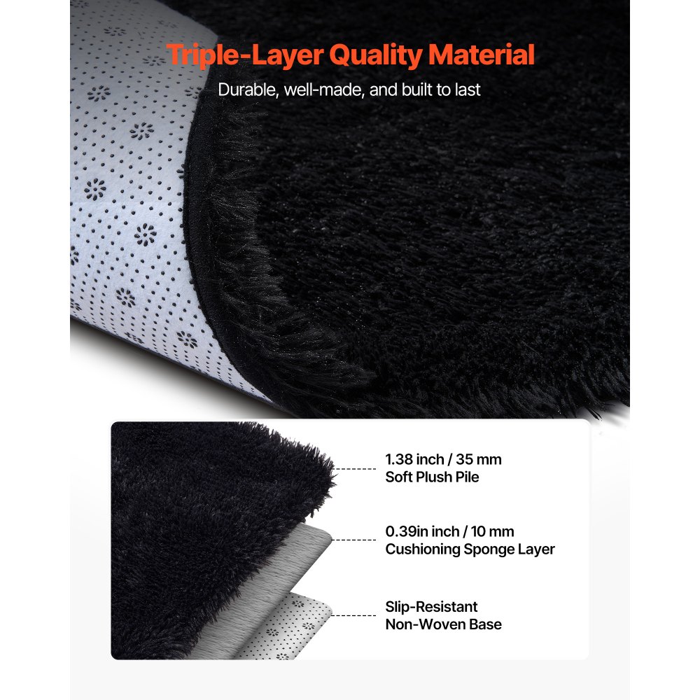 VEVOR Indoor Plush Area Rugs, 2.44 x 3.05m Soft Plush Carpet, Furry Shag Area Rugs for Living Room, Bedroom, Sunroom, Modern Home Decor Aesthetic, Non-Shedding, Non-Woven, Slip-Resistant, Black