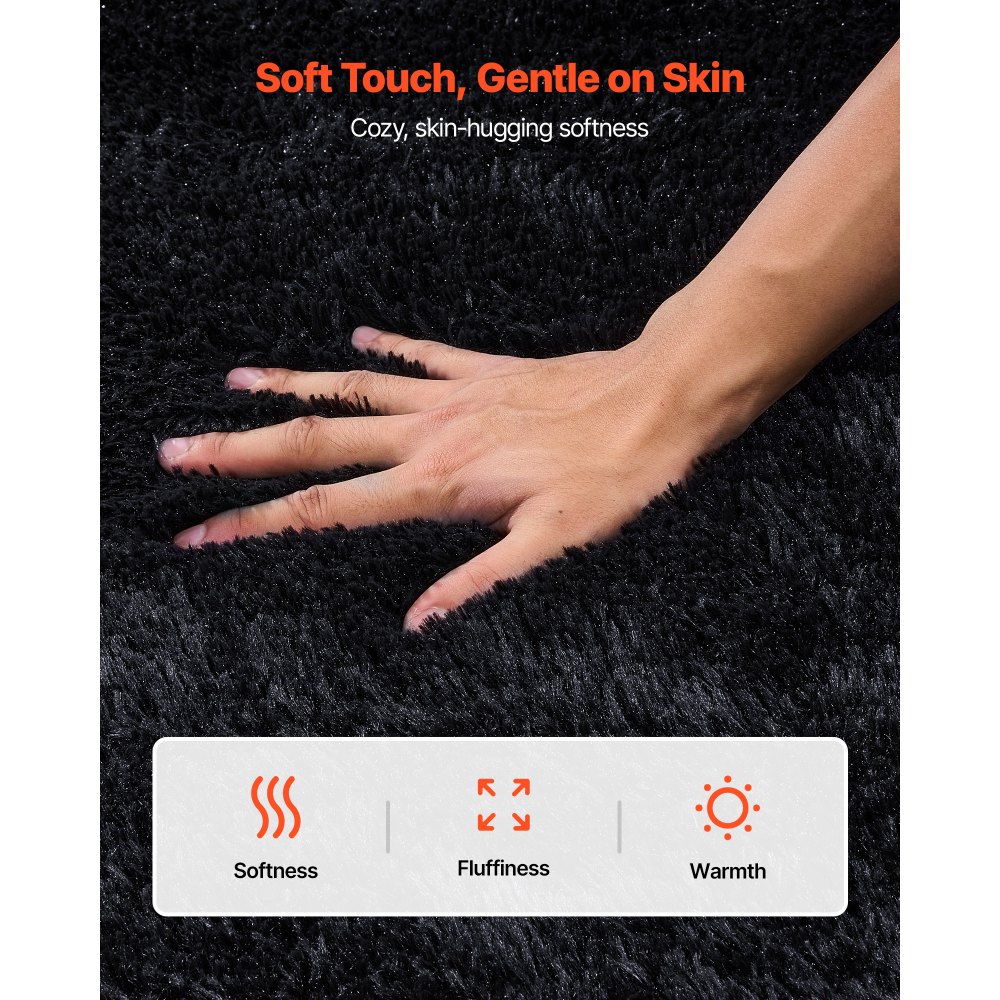 VEVOR Indoor Plush Area Rugs, 2.44 x 3.05m Soft Plush Carpet, Furry Shag Area Rugs for Living Room, Bedroom, Sunroom, Modern Home Decor Aesthetic, Non-Shedding, Non-Woven, Slip-Resistant, Black