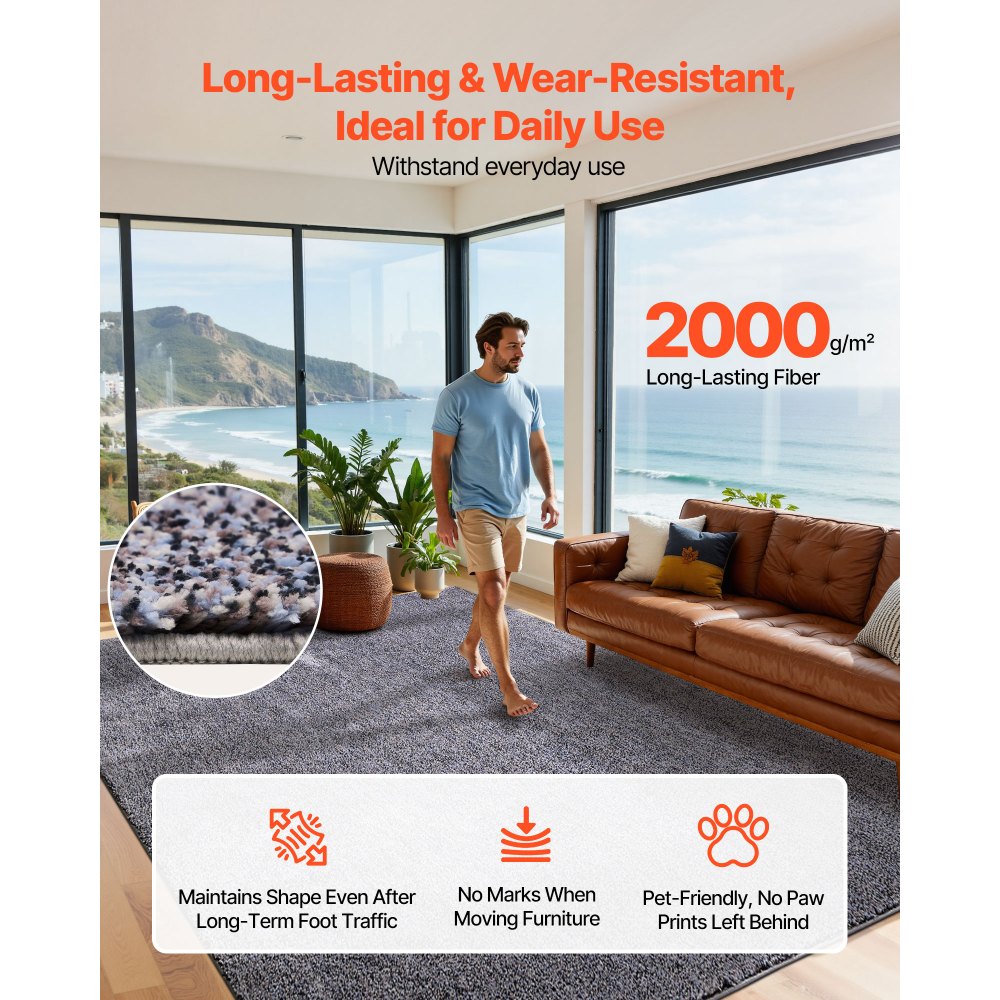 VEVOR Tappeto Morbido per Interni in Peluche 2,44 x 3,05 m, Tappeto Morbido con Pelo Lungo da Interno, Tappetino per Soggiorno Camera da Letto Salotto Antiscivolo, Beige