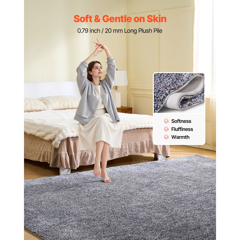 VEVOR Tappeto Morbido per Interni in Peluche 2,44 x 3,05 m, Tappeto Morbido con Pelo Lungo da Interno, Tappetino per Soggiorno Camera da Letto Salotto Antiscivolo, Beige