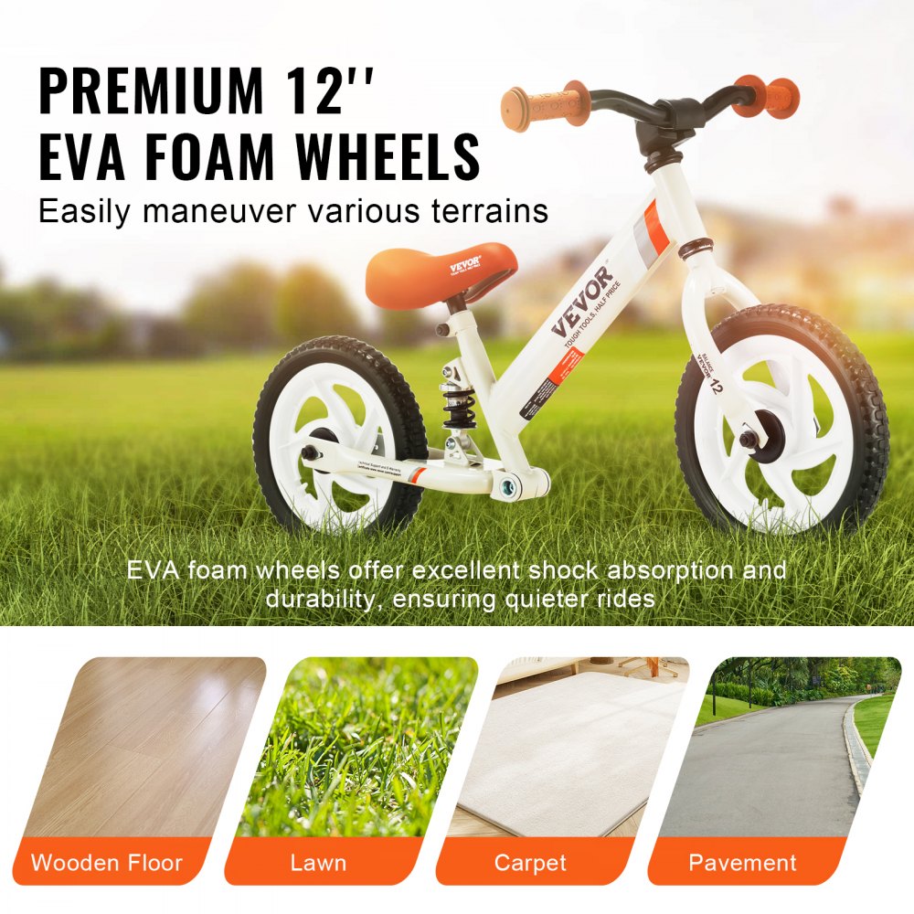 VEVOR Bicicletta Senza Pedali per Bambini in Acciaio al Carbonio con Sedile Manubrio Regolabili, Pneumatici in Schiuma EVA 304 mm Regalo Bicicletta Senza Pedali per Bambini 1-5 Anni, Supporto 25 Kg