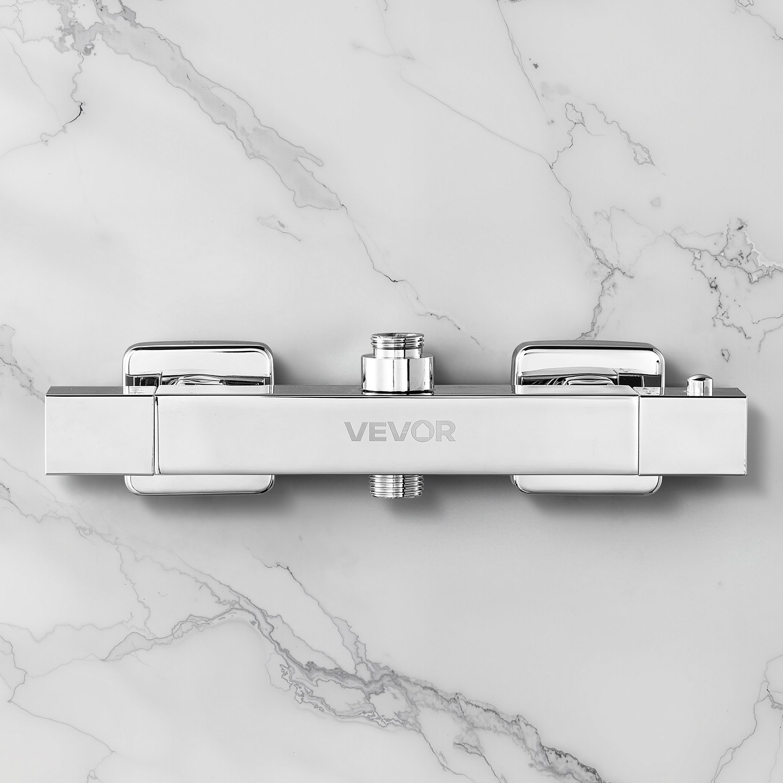 VEVOR Valvola Termostatica per Rubinetto Doccia, con Blocco di Sicurezza a 38°C, Valvole di Controllo della Temperatura con Acqua Calda e Fredda per Camper, Hotel, Due Fori e Argento Cromato