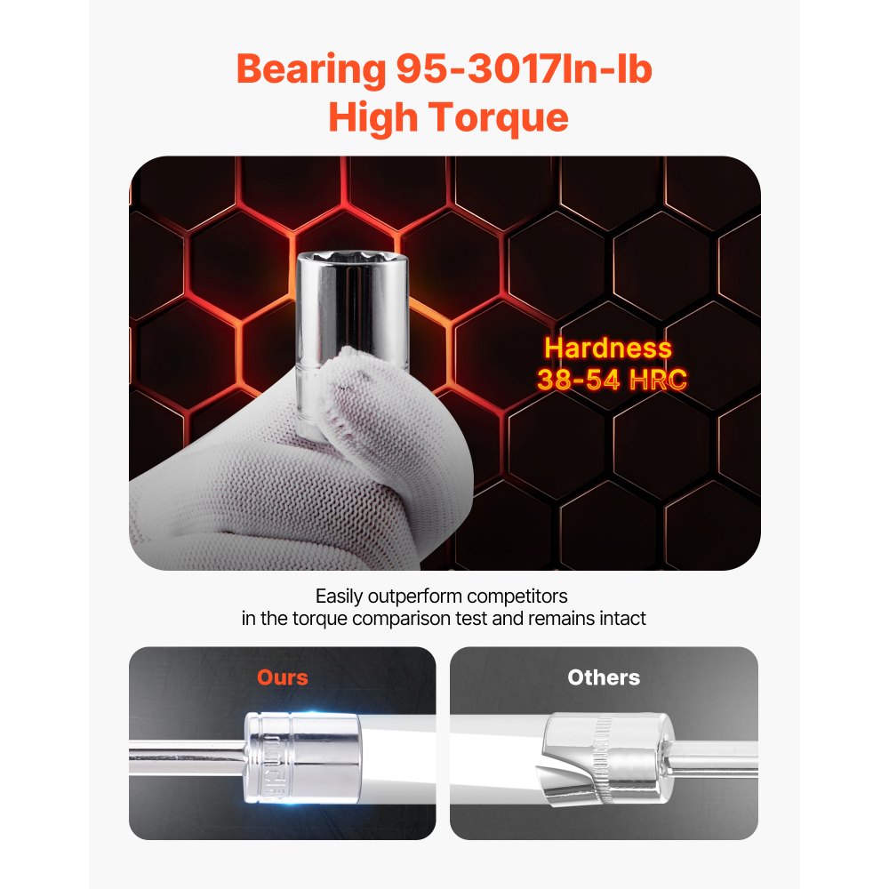 VEVOR Set di Utensili Meccanici e Set di Bussole, 450 Pezzi, Bussole Profonde e Standard da 6,4, 9,5 e 12,7 mm, Kit di Utensili Meccanici Metrici SAE con Punte, Chiavi, Accessori, Custodia Arancione