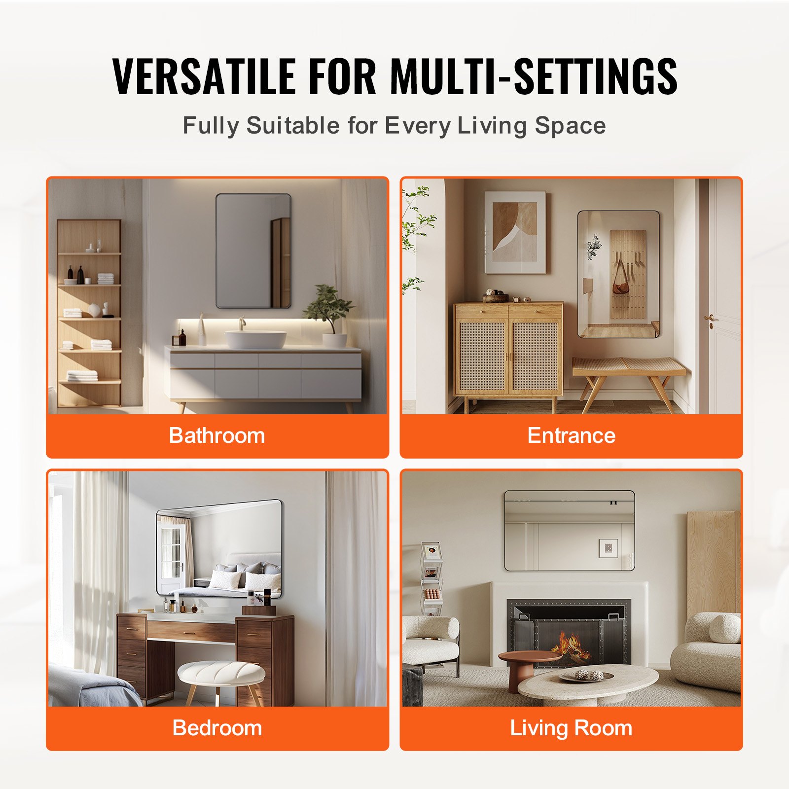 VEVOR Specchio per Trucco da Parete, Spessore 3,81 mm Specchio con Cornice 1016 x 762 mm Lega di Alluminio, Pellicola Antideflagrante, Specchio Antigraffio con Staffa a Forma di Z, per Camera da Letto