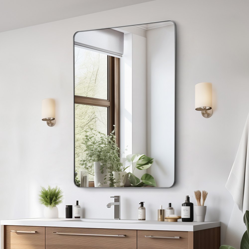 VEVOR Specchio da Trucco da Parete, Specchio 1220 x 915 mm con Cornice in Lega di Alluminio e Pellicola Antideflagrante, Specchio Antigraffio con Staffa a Forma di Z, Adatto per Bagno Soggiorno
