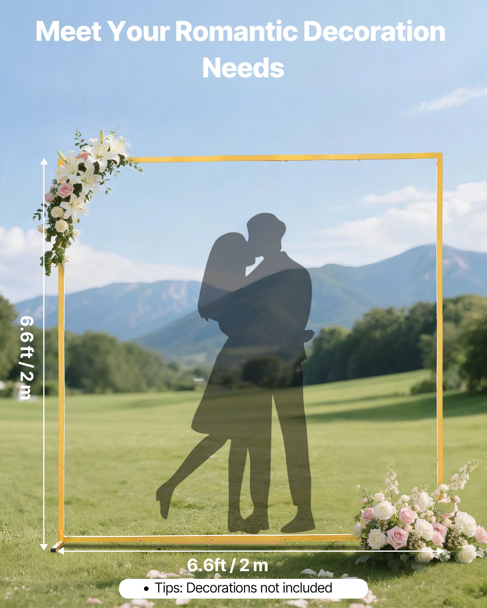 VEVOR Arch Backdrop Stand, 2 x 2 m, Stable Structure, Easy Assembly, Square Gold Metal Arch Backdrop Stand for Wedding, Birthday Party, Graduation, Holiday Celebration, and Ceremony Decoration