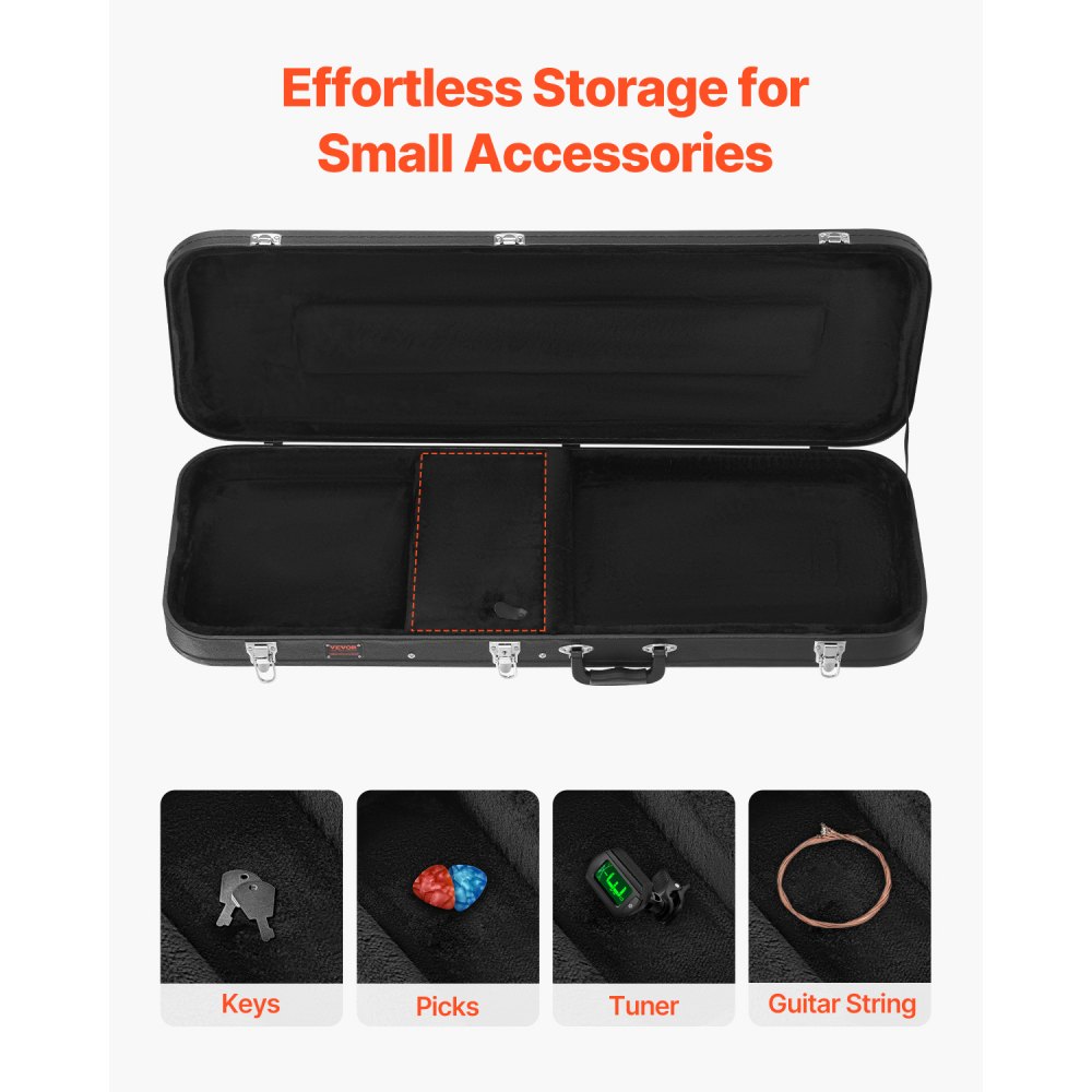 VEVOR Hard Shell Case for Bass Guitars, 122 cm Rectangular Guitar Case, with Lock, Latch, Key Handle, PVC Padding, Soft Lining, Hard Shell Case, for 99-118 cm Bass Guitars, Black