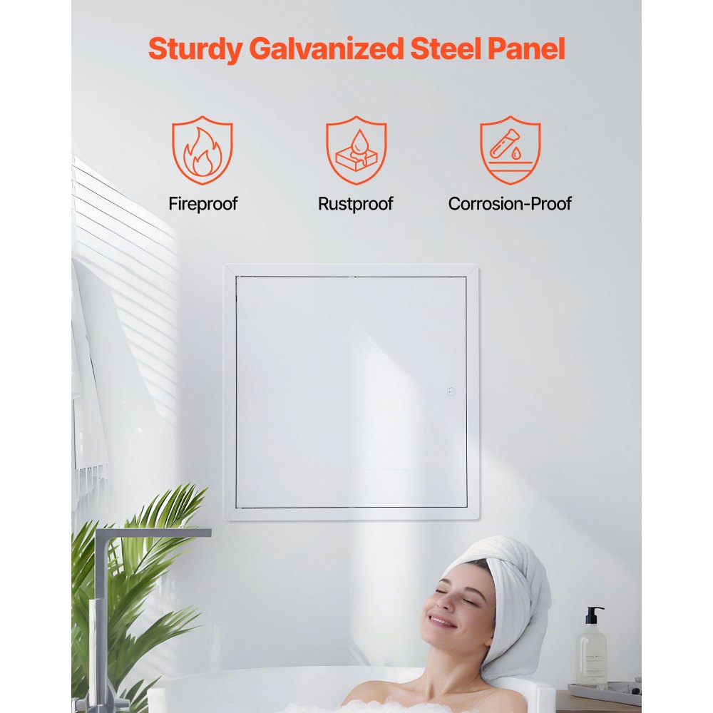 VEVOR Sportello di Ispezione Apertura 165° Materiale Lamiera d'Acciaio Zincata 411 x 411mm, Anta Sportello con Serratura per la Manutenzione Riparazione degli Impianti Superficie da Verniciare 1,9 kg