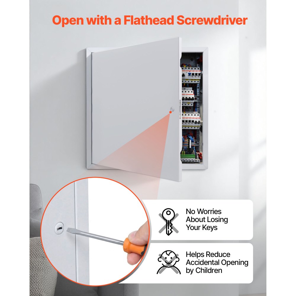 VEVOR Sportello di Ispezione Apertura 165° Materiale Lamiera d'Acciaio Zincata 411 x 411mm, Anta Sportello con Serratura per la Manutenzione Riparazione degli Impianti Superficie da Verniciare 1,9 kg