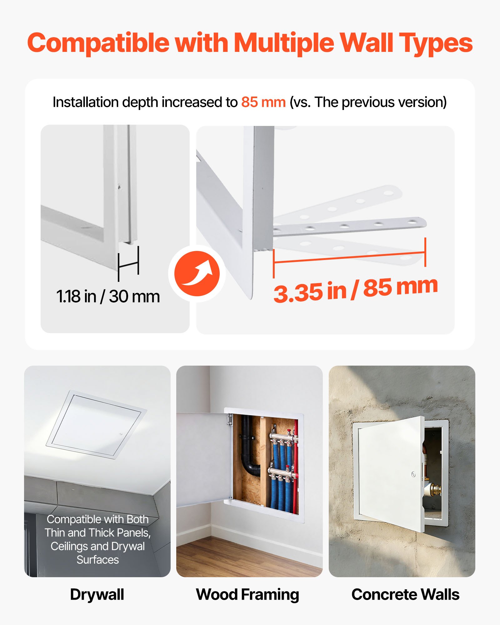 VEVOR Sportello di Ispezione Apertura 165° Materiale Lamiera d'Acciaio Zincata 411 x 411mm, Anta Sportello con Serratura per la Manutenzione Riparazione degli Impianti Superficie da Verniciare 1,9 kg