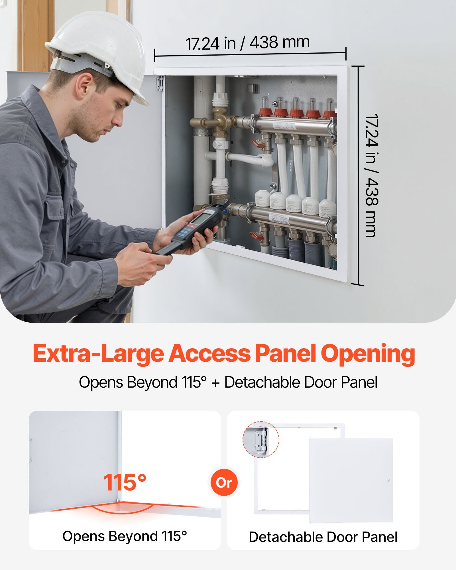 VEVOR Sportello di Ispezione Apertura 165° Materiale Lamiera d'Acciaio Zincata 411 x 411mm, Anta Sportello con Serratura per la Manutenzione Riparazione degli Impianti Superficie da Verniciare 1,9 kg