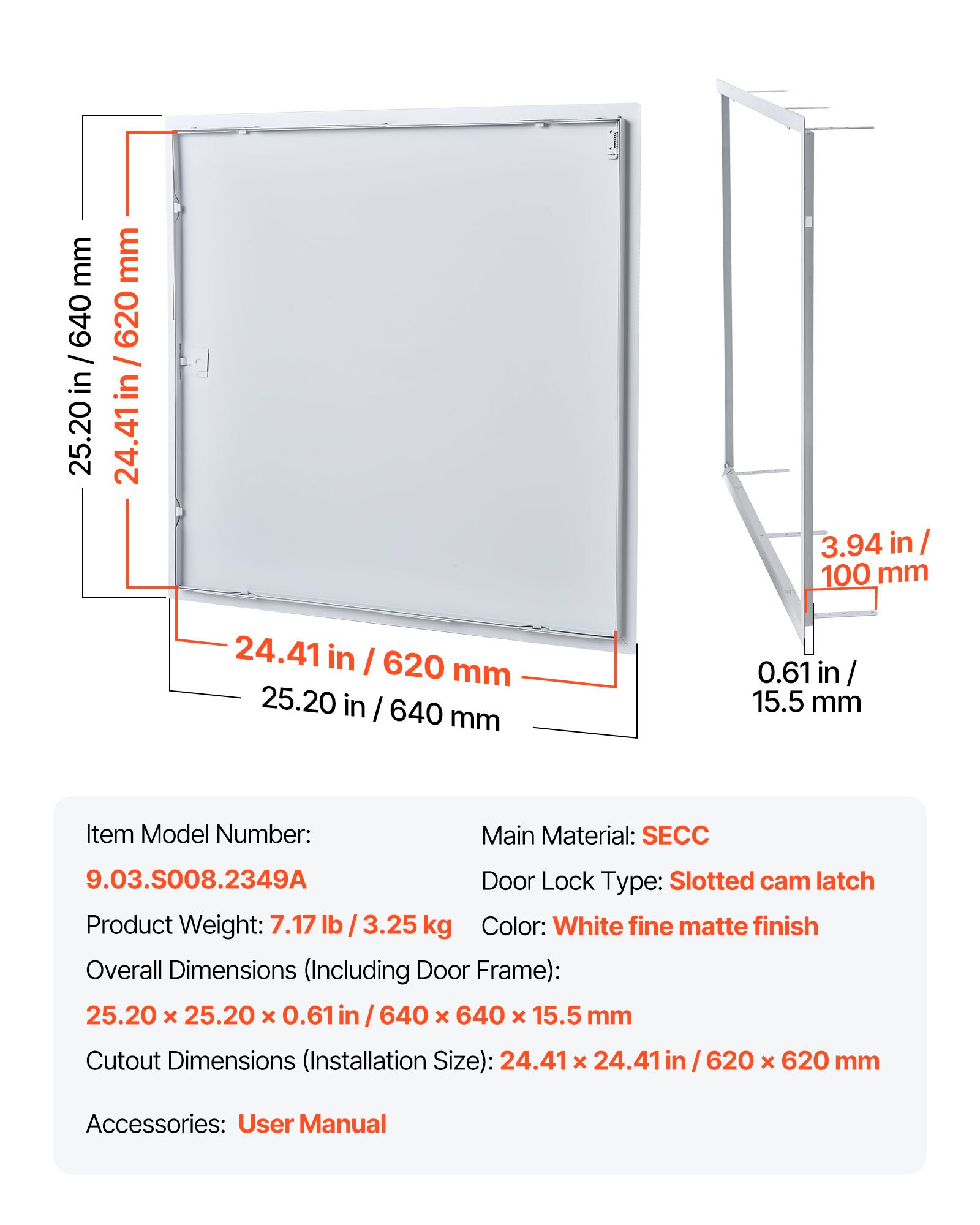 VEVOR Pannello di accesso per cartongesso e soffitti, Pannelli di accesso idraulico 24 x 24 pollici, Porta di accesso rinforzata, Copertura foro muro in acciaio resistente, Pannello incernierato rimovibile facile da installare per cablaggi e cavi, Argento