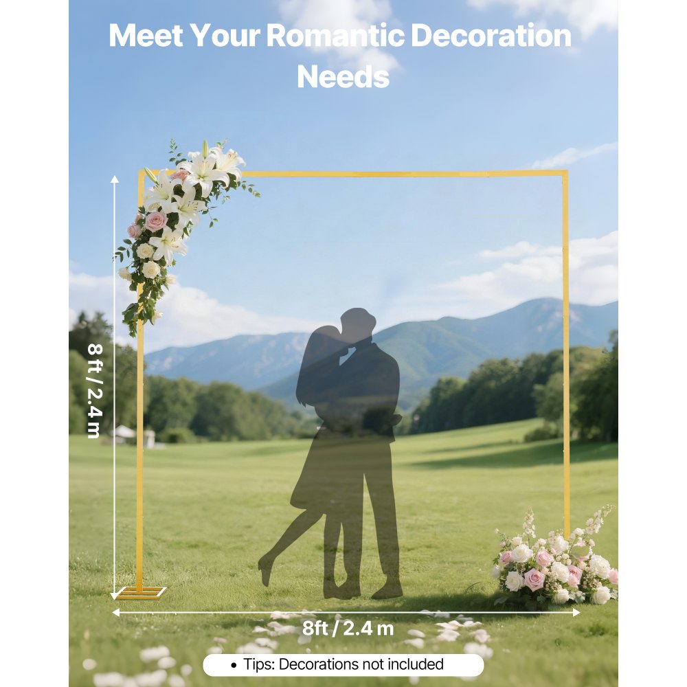 VEVOR Arch Backdrop Stand, 2.4 x 2.4 m, Stable Structure, Easy Assembly, Square Gold Metal Arch Backdrop Stand for Wedding, Birthday Party, Graduation, Holiday Celebration, and Ceremony Decoration