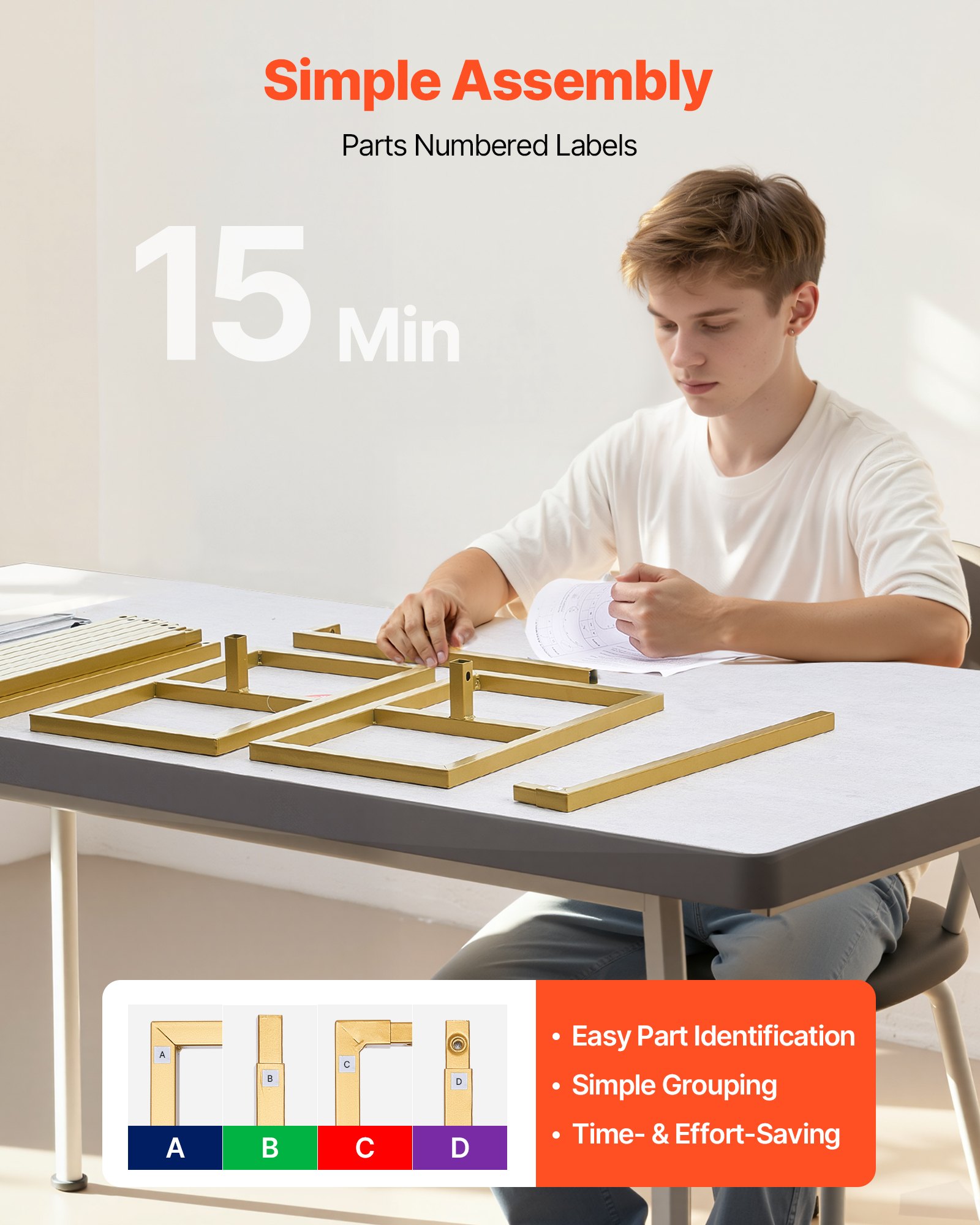 VEVOR Supporto per Fondale ad Arco 2,4 x 2,4 m, Struttura Stabile, Facile da Montare, Set di Fondali ad Arco per Feste Quadrato in Metallo Dorato per Compleanno, Lauree, Decorazioni per Cerimonie