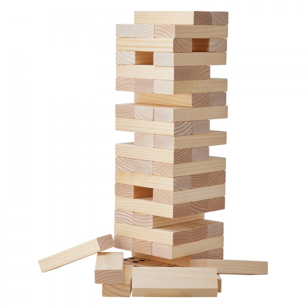 VEVOR Set Blocchi di Legno Gioco Impilabile in Legno Giocattolo di Bilanciamento Dimensioni Blocco Singolo 180x60x30 mm Blocchi in Legno 60 Pezzi Costruzione Giocattolo in Legno di Pino con Sacchetto