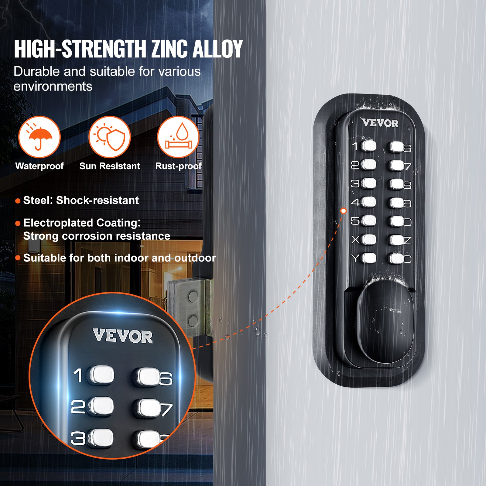 VEVOR Keyless Door Lock with Mechanical Code Lock, 40/50 mm Retro Style 14-Password Lock, 35-65 mm Door Thickness Combination Code Door Lock Suitable for Garage, Hotel, Office, Studio, etc.