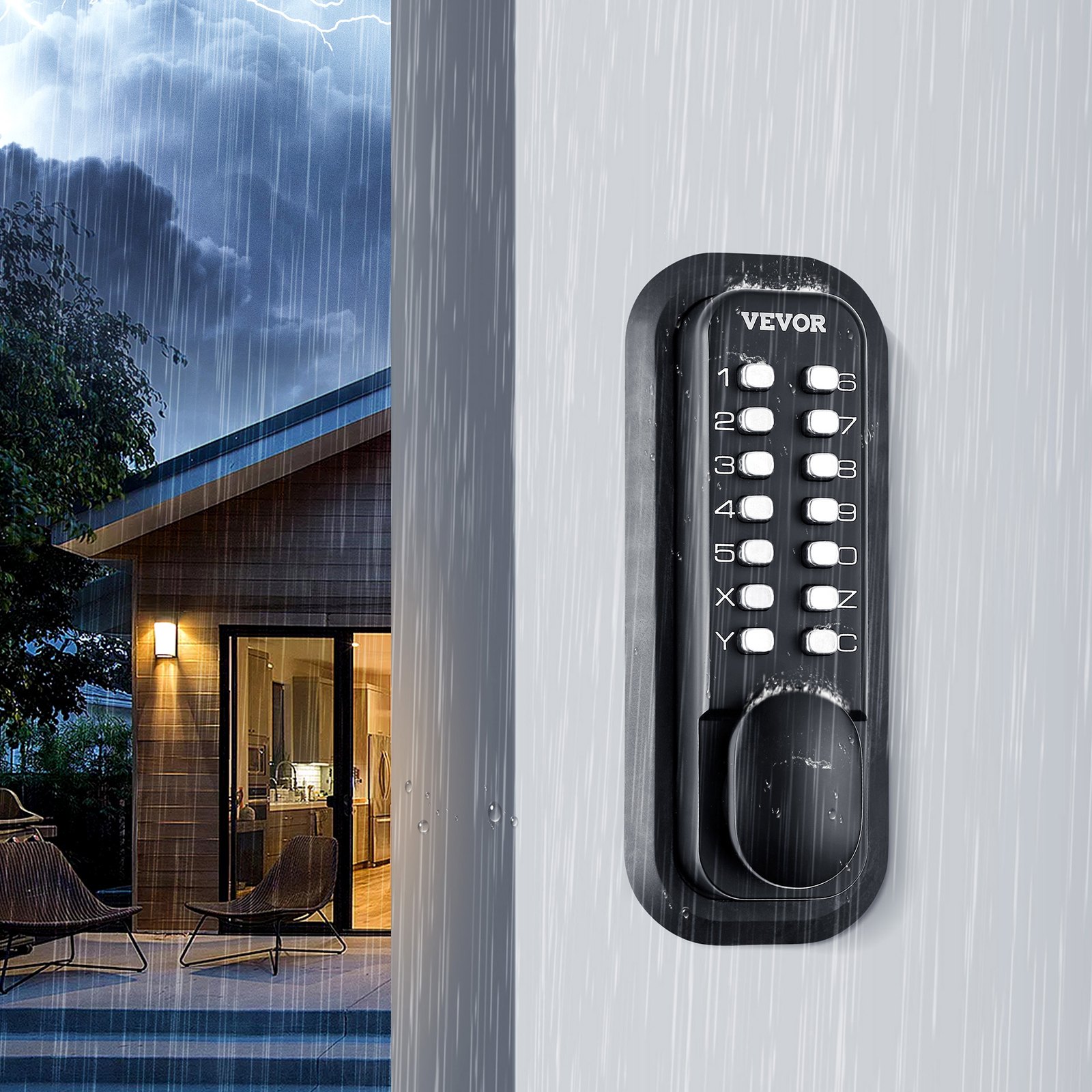 VEVOR Serratura Senza Chiave Serratura a Codice Meccanico, Serratura 14 Cifre Stile Retrò da 40/50 mm, Serratura Apriporta con Codice Combinato Spessore porta 35-65 mm adatta per Ufficio Hotel Garage