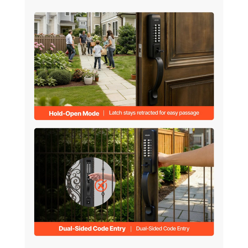 VEVOR Mechanical Keyless Entry Door Lock, 2.0 Code Upgrade, 4-7 Digits Code, Double-Sided Push Button Combination Keypad Door Lock with Pull Handle, Auto Locking, for Garden Gates, Indoor or Outdoor