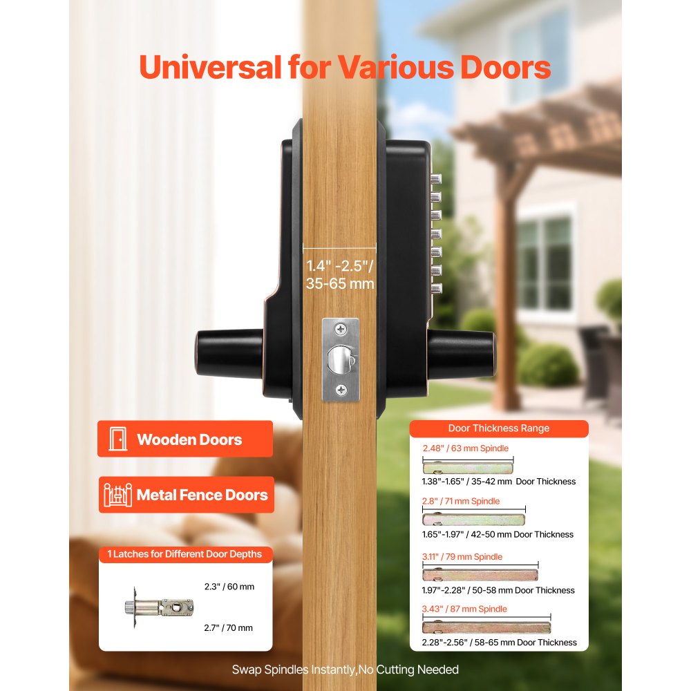 VEVOR Serratura per Porta Meccanica con Tastiera Monofacciale Codice 4-7 Cifre Serratura Senza Chiave con Maniglia Bloccaggio Automatico per Porte d'Ingresso Garage Colore Finitura Bronzo