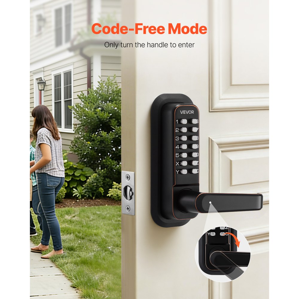 VEVOR Serratura per Porta Meccanica con Tastiera Monofacciale Codice 4-7 Cifre Serratura Senza Chiave con Maniglia Bloccaggio Automatico per Porte d'Ingresso Garage Colore Finitura Bronzo