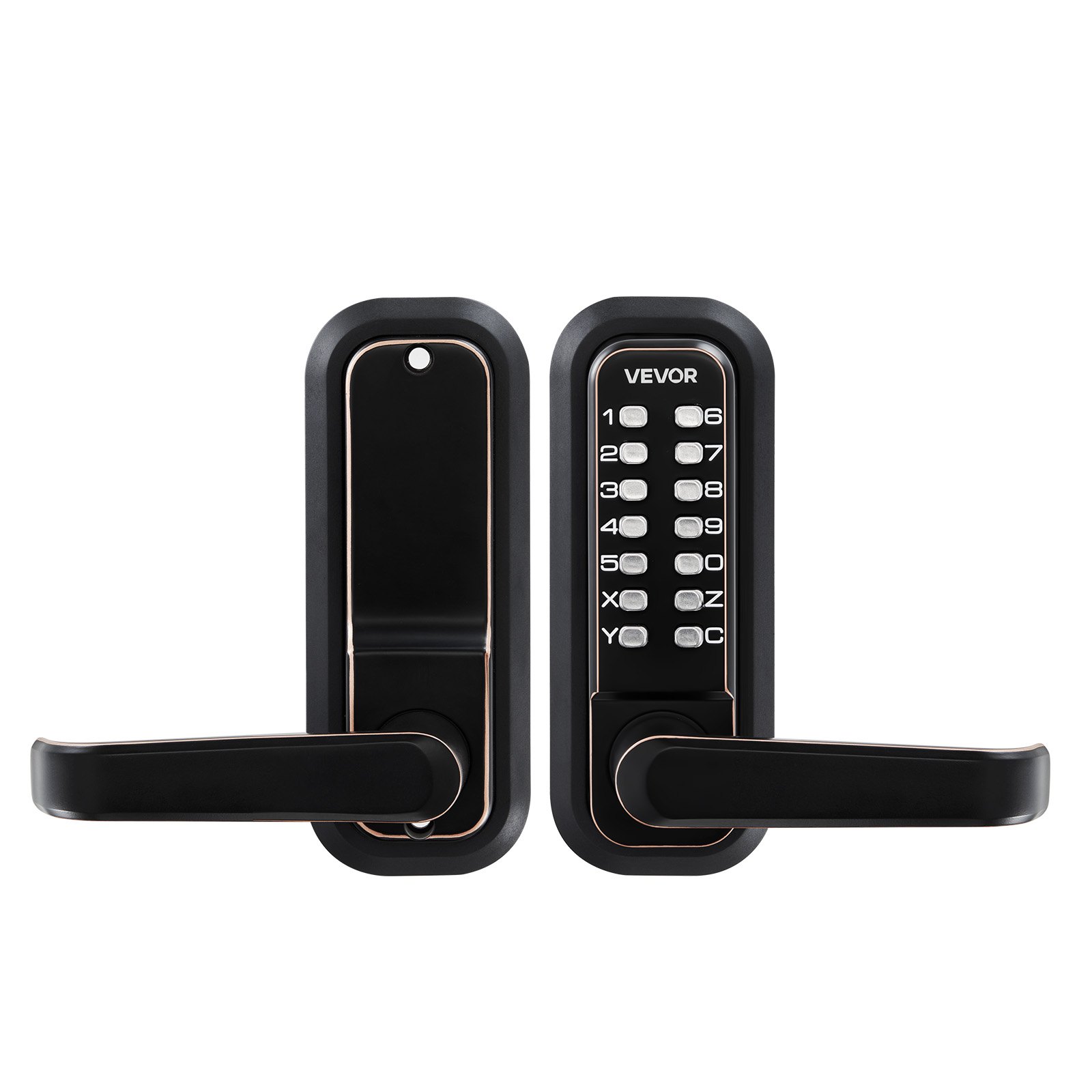 VEVOR Serratura per Porta Meccanica con Tastiera Monofacciale Codice 4-7 Cifre Serratura Senza Chiave con Maniglia Bloccaggio Automatico per Porte d'Ingresso Garage Colore Finitura Bronzo
