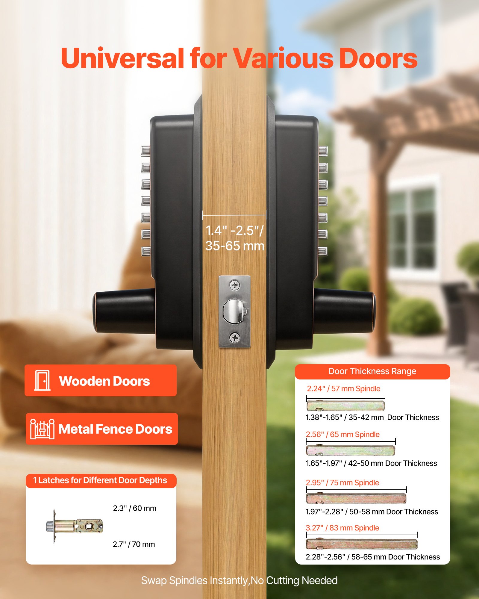 VEVOR Serratura Porte Meccanica Tastiera Bifacciale Codice 4-7 Cifre con Maniglia, Serratura per Porta Senza Chiavi Batterie Spessore Compatibile 35-65 mm, Porta d'Ingresso, Colore Finitura Bronzo